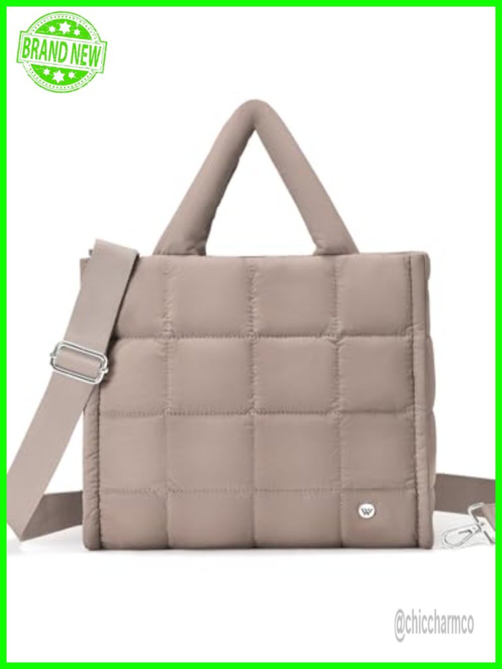 Small Quilted Puffer Tote Bag Nylon Crossbody Satchel with Adjustable Strap